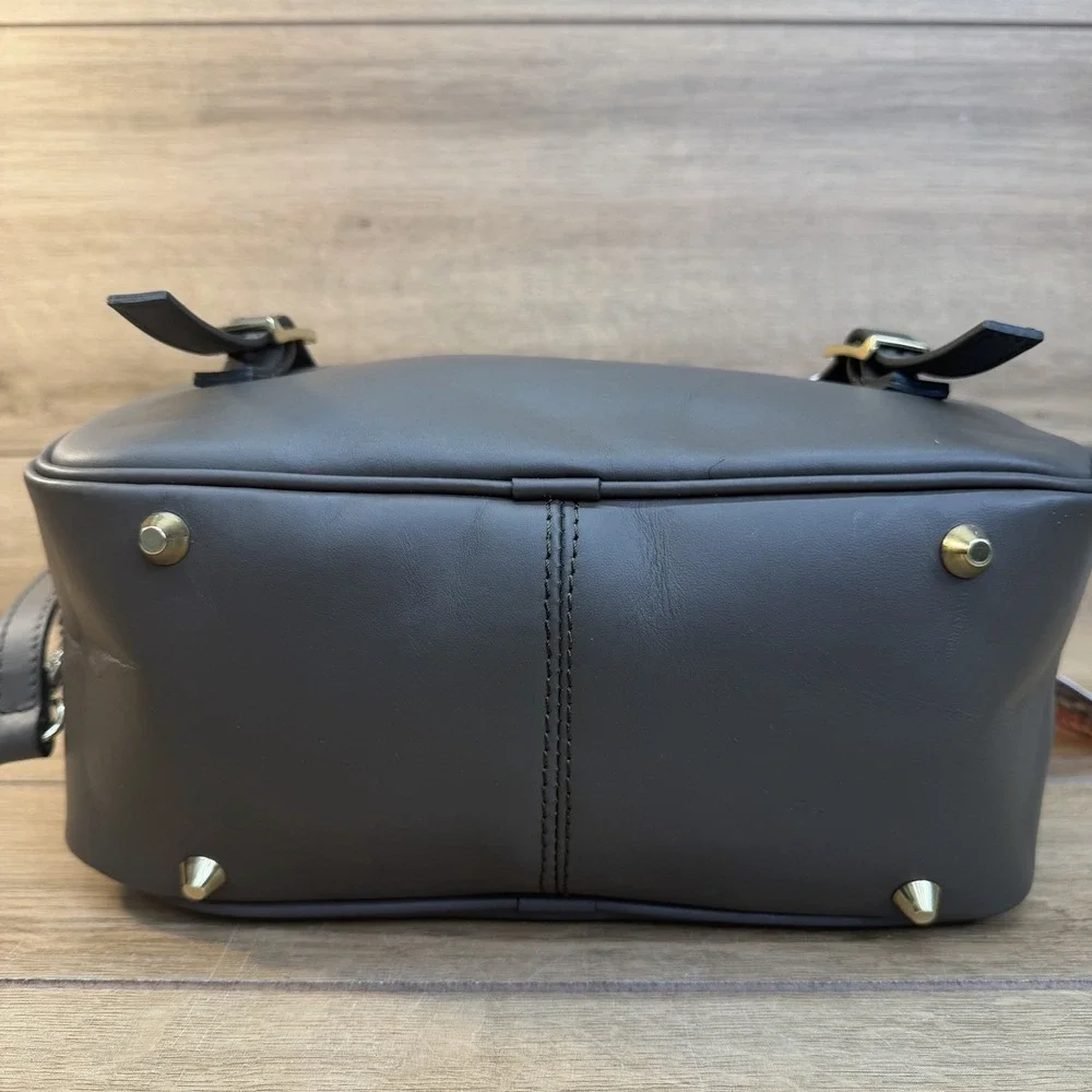 Isadora Italian Leather Belted East West Convertible Satchel Bag Olive Green NWT